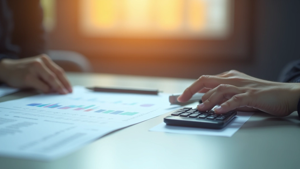 Calculator and financial documents showing loan calculations and ASB unit valuations