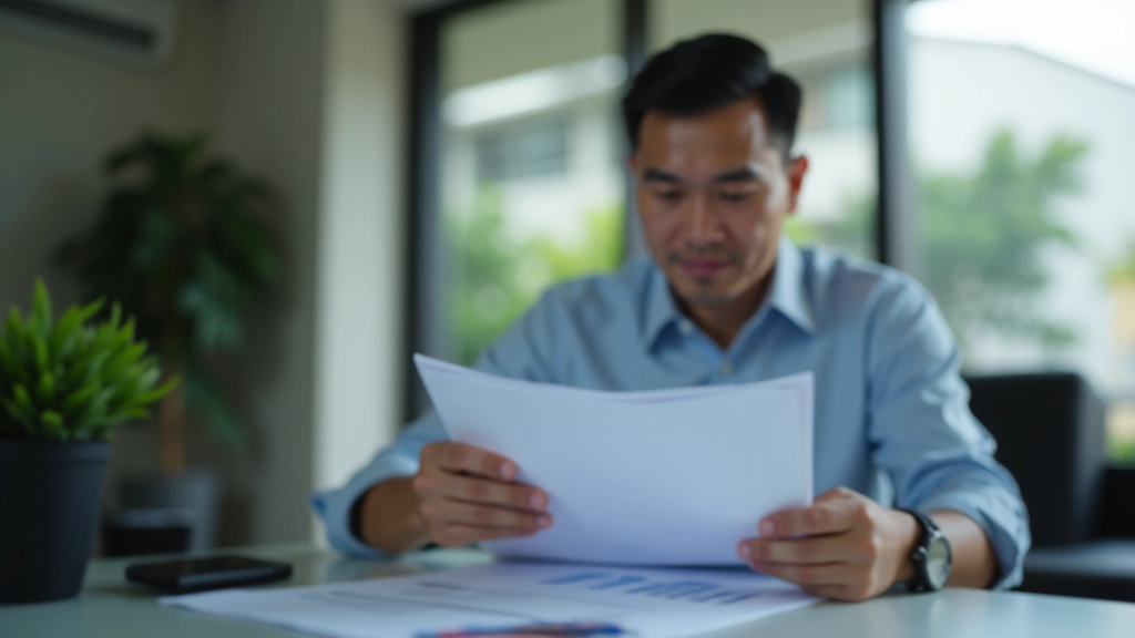 Person reviewing investment statements and dividend records on desk with notebook and pen