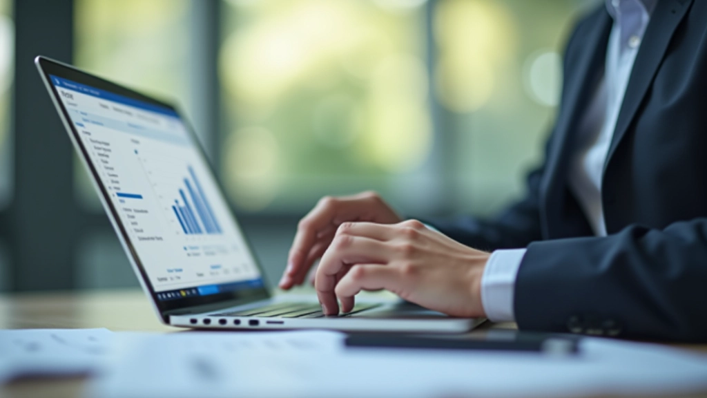Person reviewing financial documents and charts on laptop, focused workspace analysis