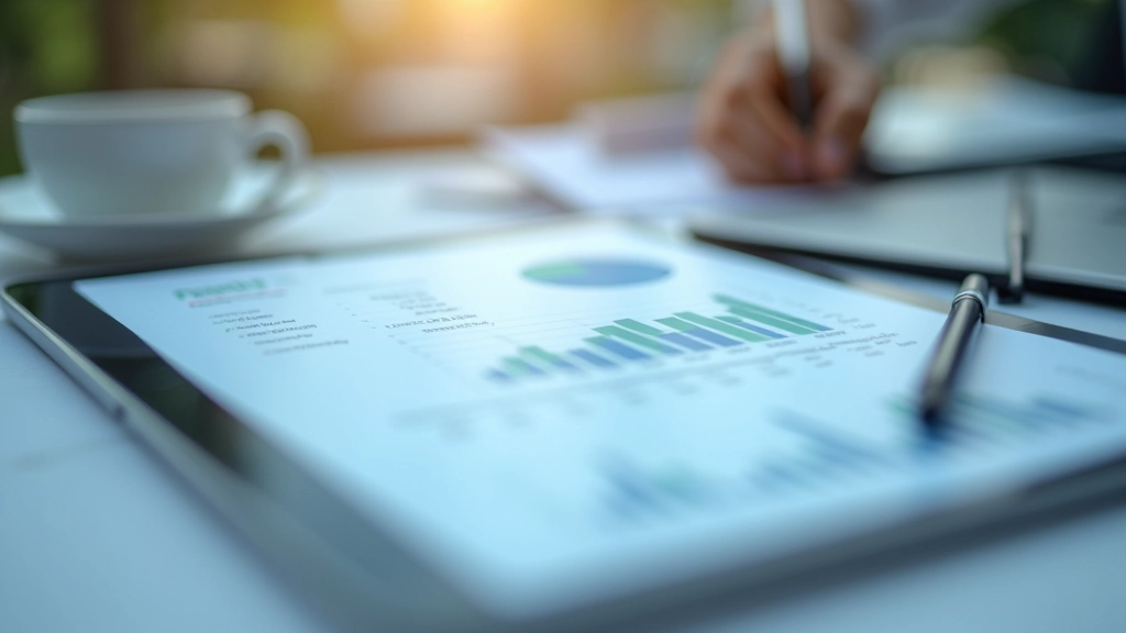 Spreadsheet with financial data and growth charts displayed on tablet screen